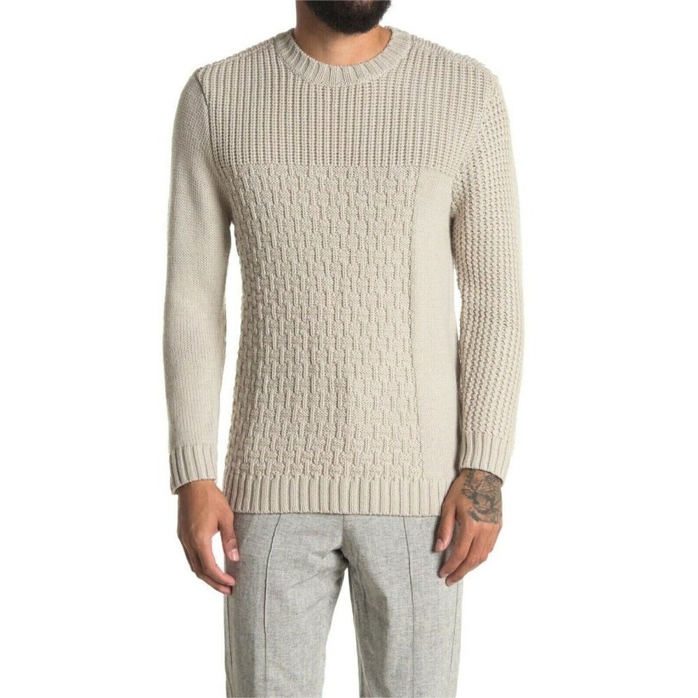 Baldwin Mens Tierney Crew Neck‎ 100% Merino Wool Sweater White Size Large